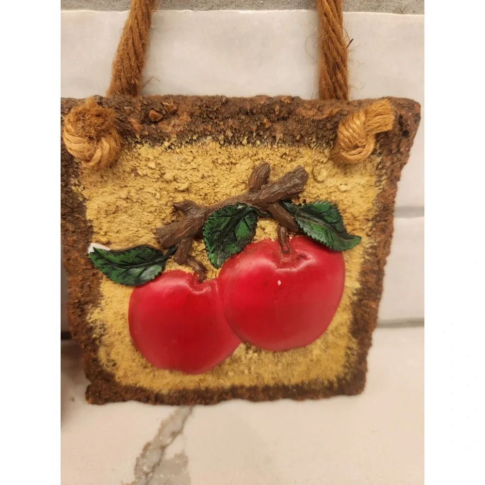 Vintage Apple Kitchen Wall Plaques Country Farmhouse Cottagecore Rustic Set of 2